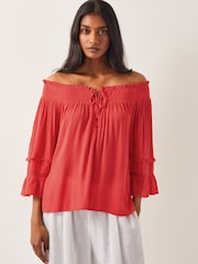 Monsoon Pink Ava Off The Shoulder Smock Top - Image 1 of 4