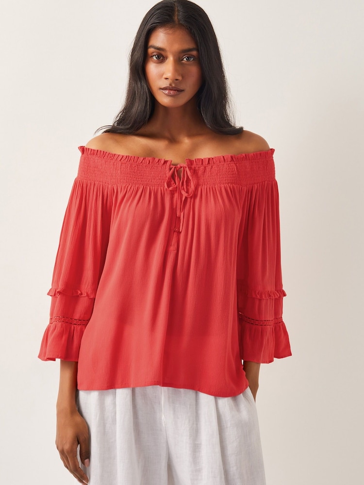 Monsoon Pink Ava Off The Shoulder Smock Top - Image 1 of 4