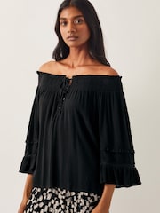 Monsoon Black Ava Off The Shoulder Smock Top - Image 1 of 4