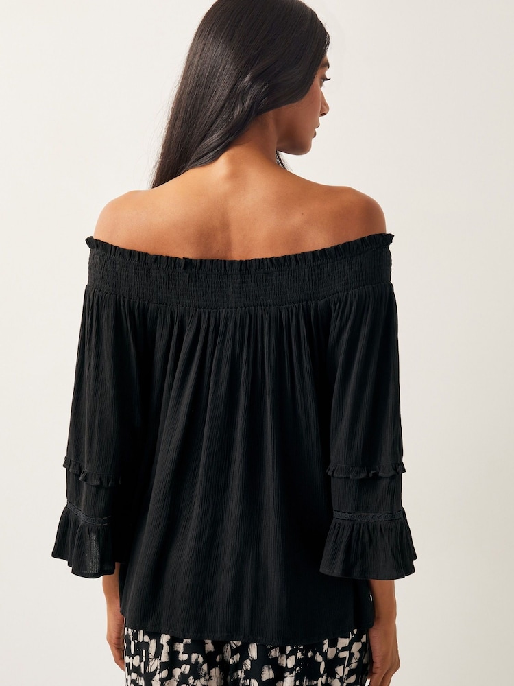 Monsoon Black Ava Off The Shoulder Smock Top - Image 2 of 4