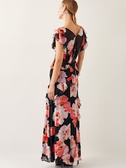Monsoon Black Carrie Floral Print Ruffle Chiffon Maxi Dress - Image 2 of 4