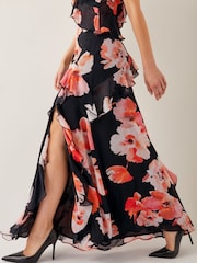 Monsoon Black Carrie Floral Print Ruffle Chiffon Maxi Dress - Image 3 of 4