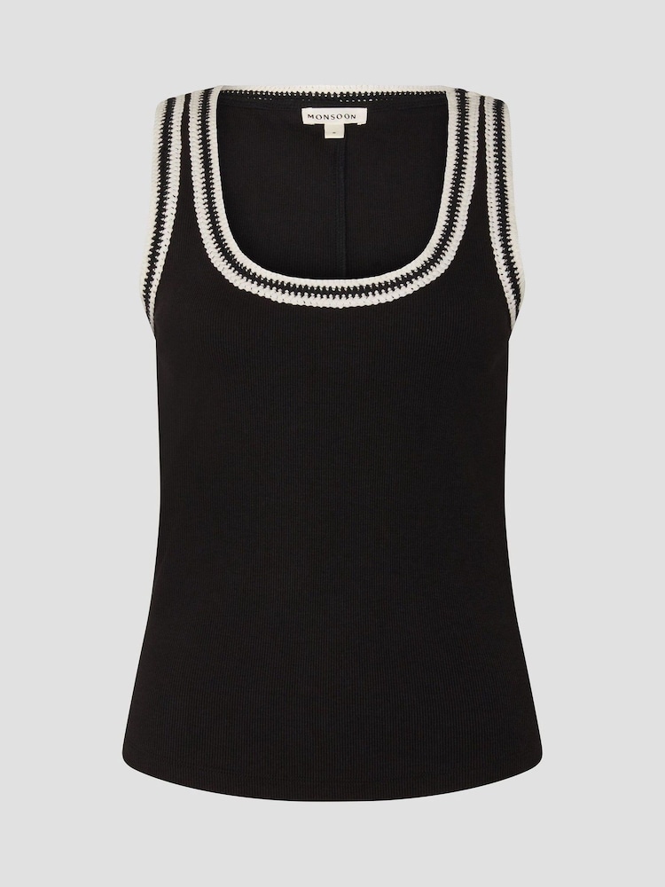 Monsoon Black Tate Crochet Trim Tank Top - Image 5 of 5