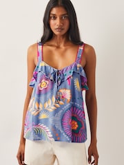 Monsoon Blue Monika Frill Floral Print Cami Top - Image 1 of 4