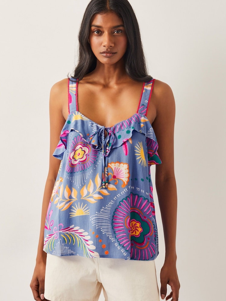 Monsoon Blue Monika Frill Floral Print Cami Top - Image 1 of 4