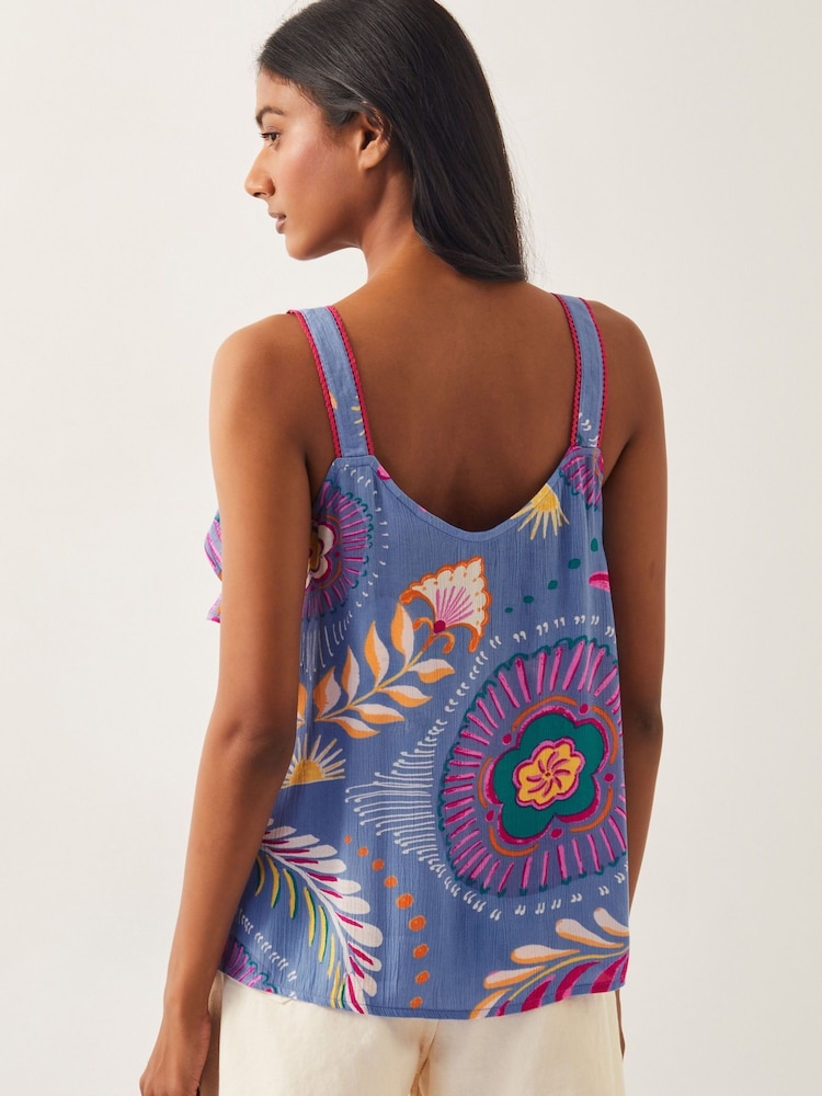 Monsoon Blue Monika Frill Floral Print Cami Top - Image 2 of 4