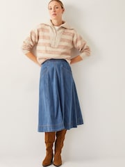 Azul - Monsoon Harper Seamed Denim 100% Cotton Midi Skirt - Imagen 1 de 5