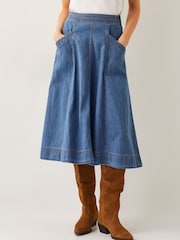 Azul - Monsoon Harper Seamed Denim 100% Cotton Midi Skirt - Imagen 2 de 5