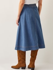 Azul - Monsoon Harper Seamed Denim 100% Cotton Midi Skirt - Imagen 3 de 5