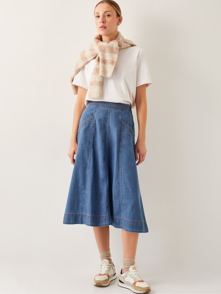 Azul - Monsoon Harper Seamed Denim 100% Cotton Midi Skirt - Imagen 5 de 5