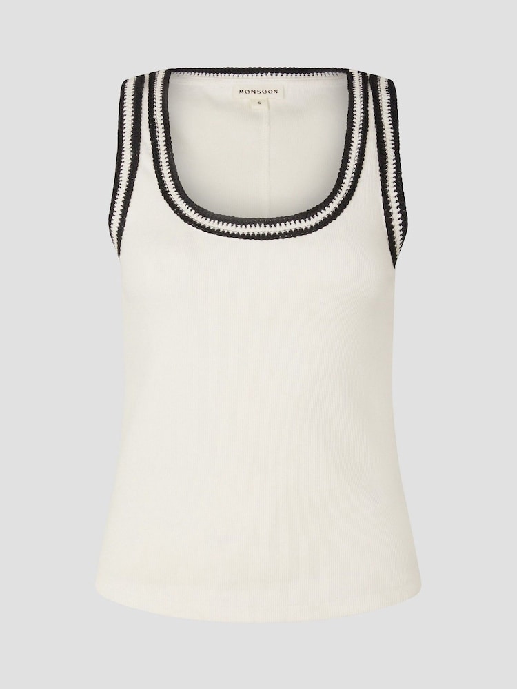 Monsoon Natural Tate Crochet Trim Tank Top - Image 5 of 5