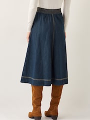Azul/Blanco - Monsoon Harper Seamed Denim 100% Cotton Midi Skirt - Imagen 3 de 4