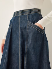 Azul/Blanco - Monsoon Harper Seamed Denim 100% Cotton Midi Skirt - Imagen 4 de 4