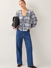 Monsoon Blue Ava Tie-Front Check Blouse - Image 3 of 4
