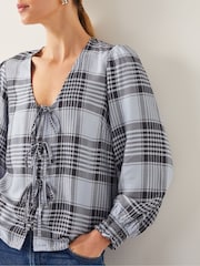 Monsoon Blue Ava Tie-Front Check Blouse - Image 4 of 4