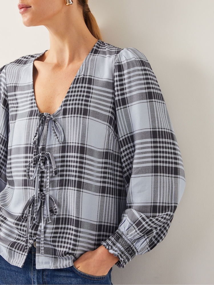 Monsoon Blue Ava Tie-Front Check Blouse - Image 4 of 4