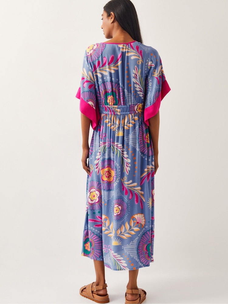 Monsoon Blue Monika Short Sleeve Floral Print Midi Dress - Image 2 of 4
