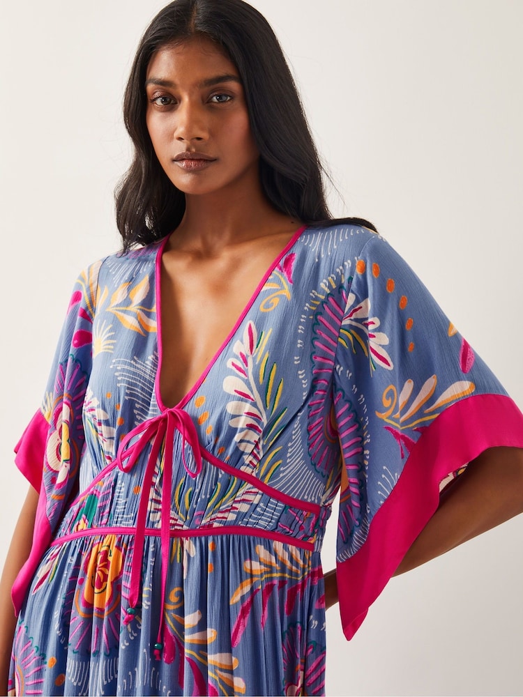Monsoon Blue Monika Short Sleeve Floral Print Midi Dress - Image 3 of 4