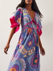 Monsoon Blue Monika Short Sleeve Floral Print Midi Dress - Image 4 of 4