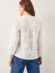 Monsoon Natural Blair Floral Cornelli 100% Cotton Blouse - Image 2 of 5