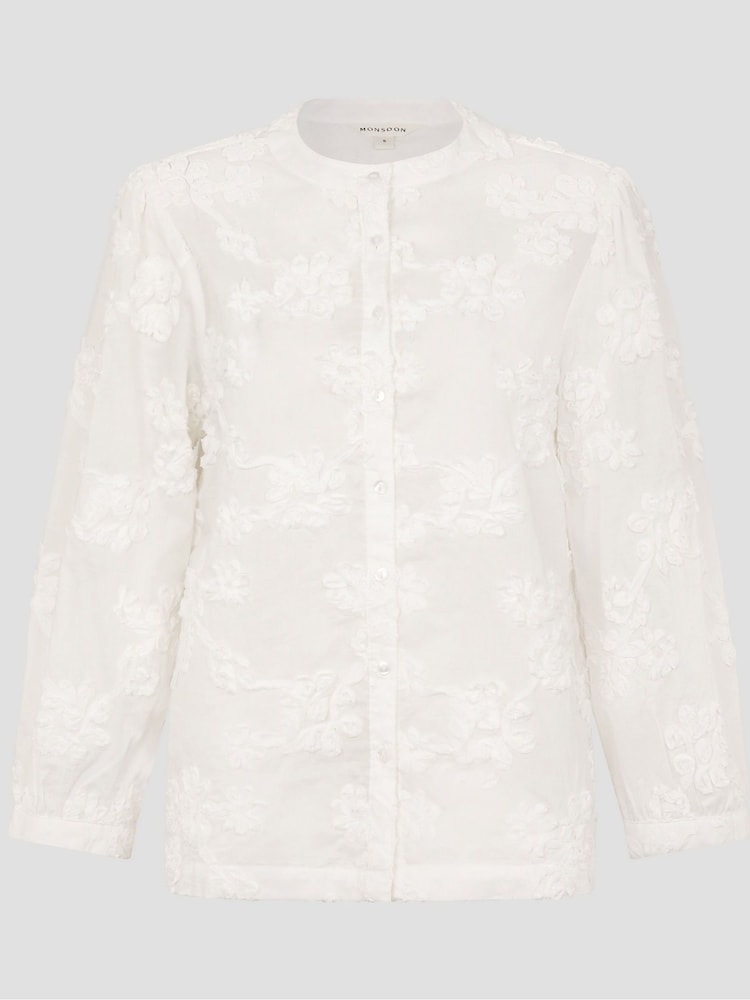 Monsoon Natural Blair Floral Cornelli 100% Cotton Blouse - Image 5 of 5