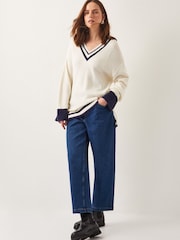 Monsoon Natural Oversized Ola V-Neck Jumper - Image 1 of 6