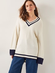 Monsoon Natural Oversized Ola V-Neck Jumper - Image 3 of 6