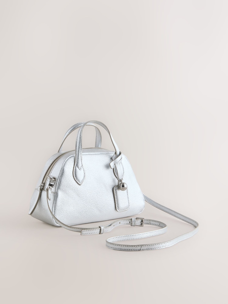 Silver Leather Mini Bowler Bag - Image 1 of 5