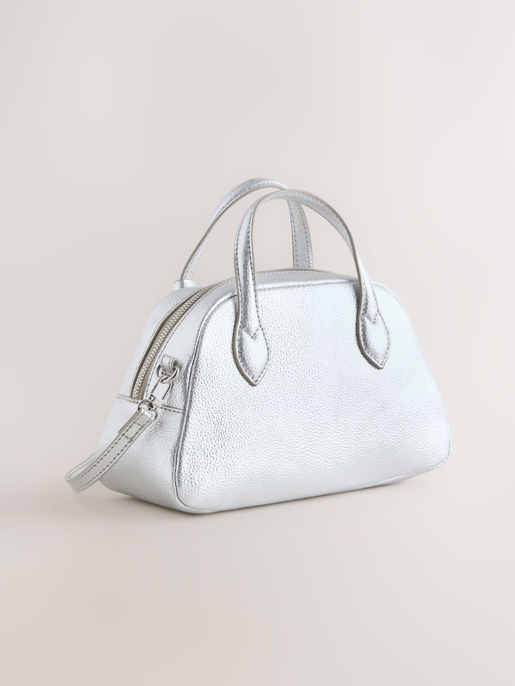 Silver Leather Mini Bowler Bag - Image 2 of 5