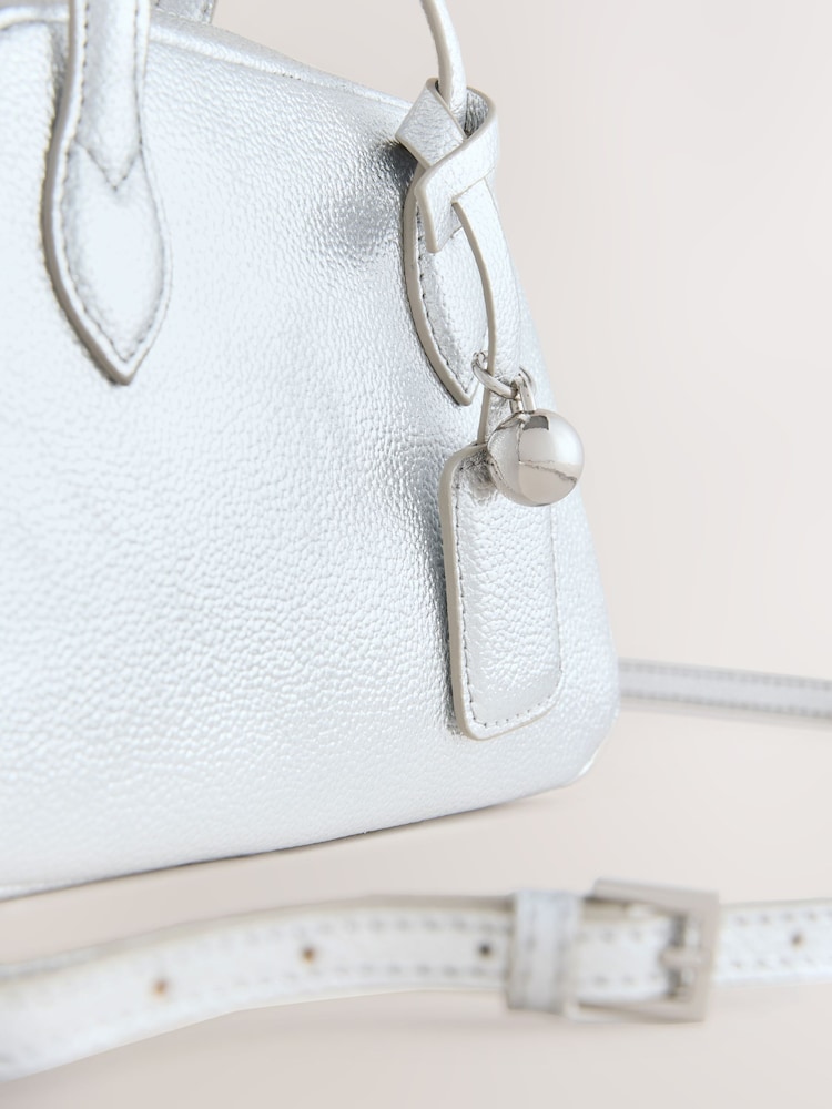 Silver Leather Mini Bowler Bag - Image 5 of 5