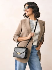 Black Croc Structured Cross-Body Bag - Image 1 of 4