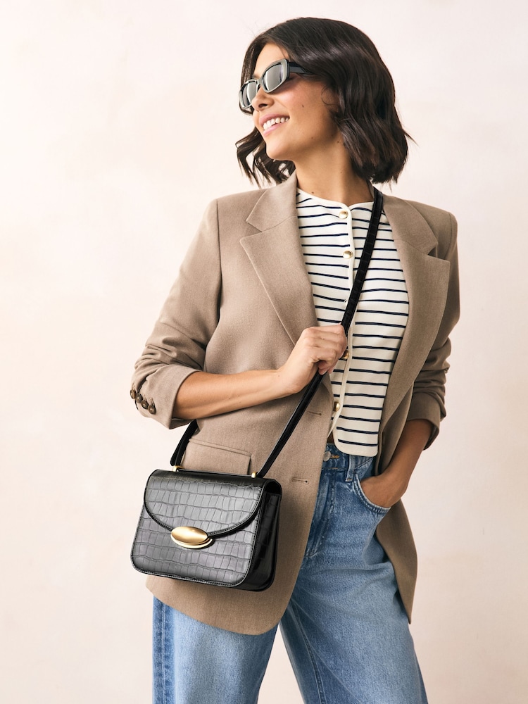 Black Croc Structured Cross-Body Bag - Image 1 of 4