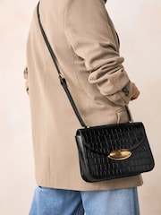 Black Croc Structured Cross-Body Bag - Image 2 of 4