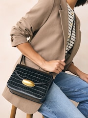 Black Croc Structured Cross-Body Bag - Image 3 of 4