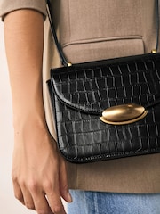 Black Croc Structured Cross-Body Bag - Image 4 of 4