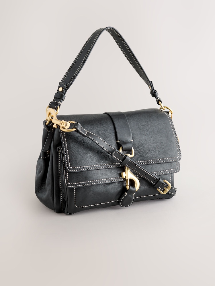 Black Leather Buckle Cross-Body Bag - Image 1 of 8