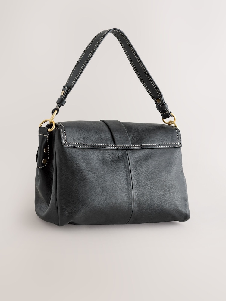 Black Leather Buckle Cross-Body Bag - Image 2 of 8