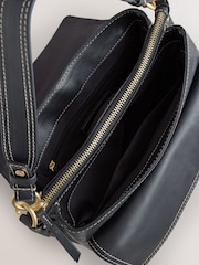 Black Leather Buckle Cross-Body Bag - Image 3 of 8