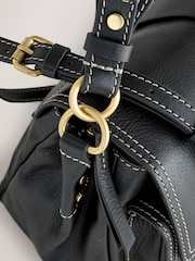 Black Leather Buckle Cross-Body Bag - Image 6 of 8