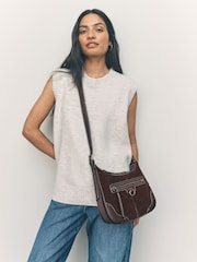 Chocolate Brown Scooped Cross-Body Bag - Image 1 of 9