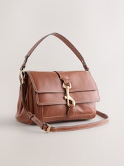 Tan Brown Leather Buckle Cross-Body Bag - Image 1 of 5