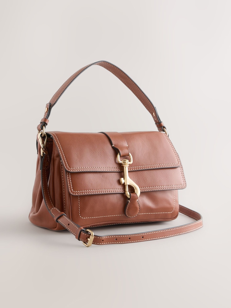 Tan Brown Leather Buckle Cross-Body Bag - Image 1 of 5