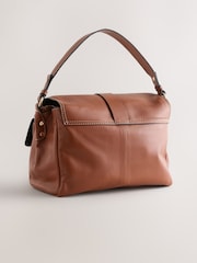 Tan Brown Leather Buckle Cross-Body Bag - Image 2 of 5