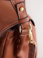 Tan Brown Leather Buckle Cross-Body Bag - Image 4 of 5