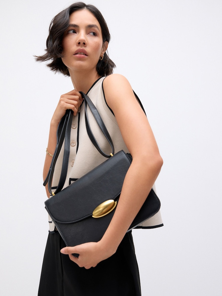Black Croc Effect Large Structured Cross-Body Bag - Image 2 of 9