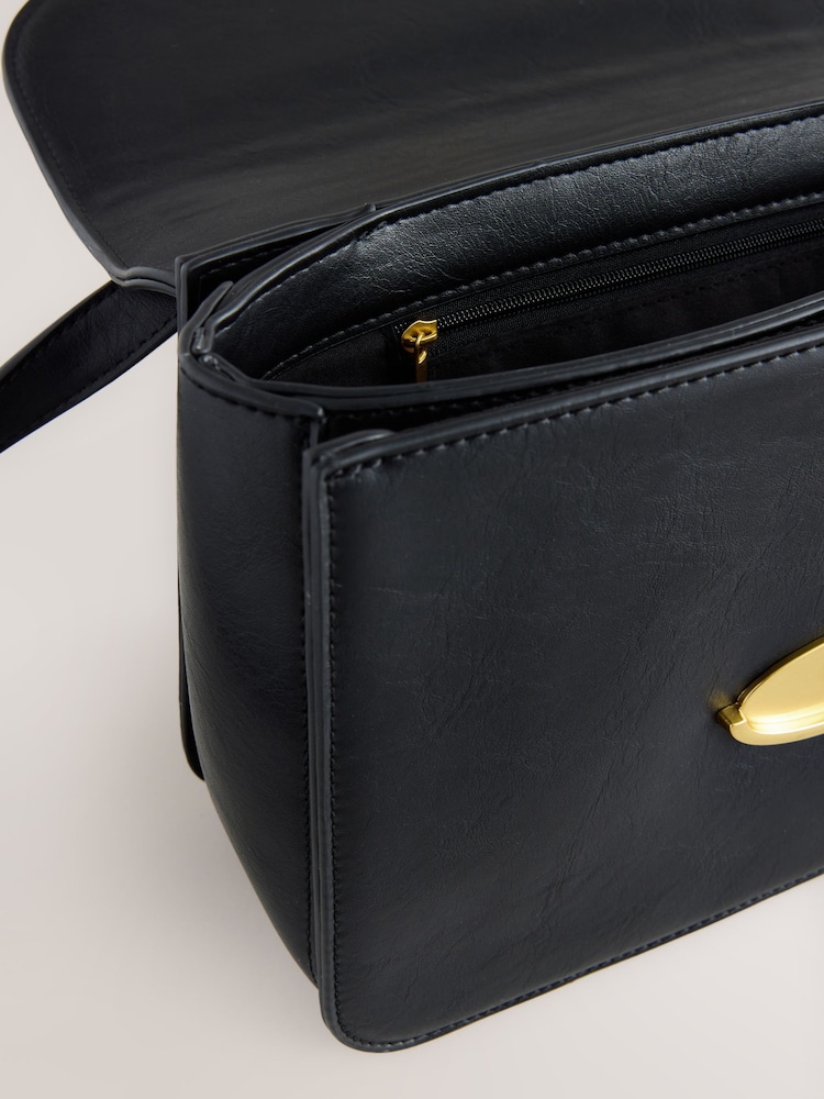 Black Croc Effect Large Structured Cross-Body Bag - Image 9 of 9