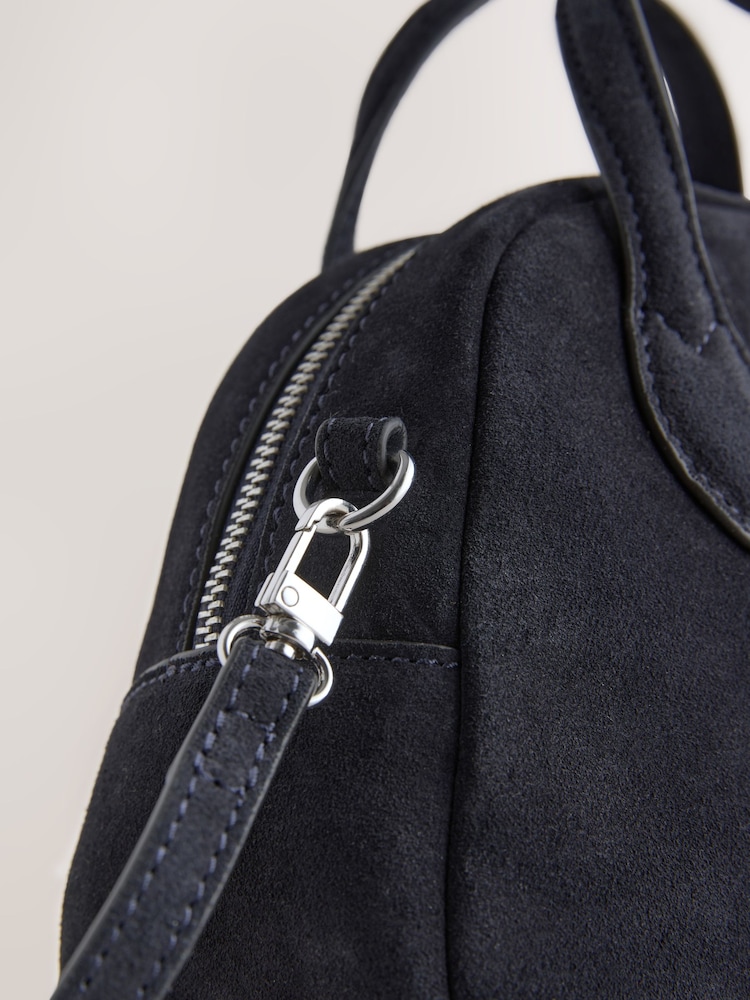 Navy Leather Mini Bowler Bag - Image 4 of 5