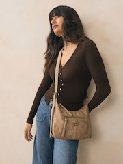 Taupe Scooped Cross-Body Bag - Image 1 of 9