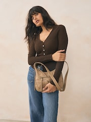 Taupe Scooped Cross-Body Bag - Image 2 of 9