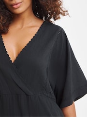 Simply Be Black Beach To Beach Rik Rak Mini Beach 100% Cotton Dress - Image 3 of 4
